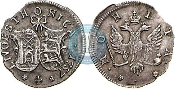 Picture 4 kopecks 1757 year  "For Livonia"