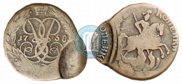 Фото 2 копейки 1758 года  "Номинал над Св. Георгием"