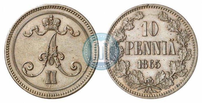 Фото 10 пенни 1865 года  