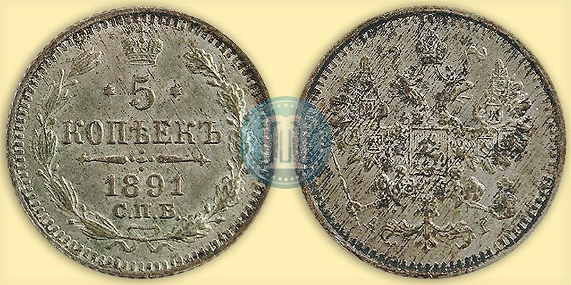 Фото 5 копеек 1891 года СПБ-АГ 