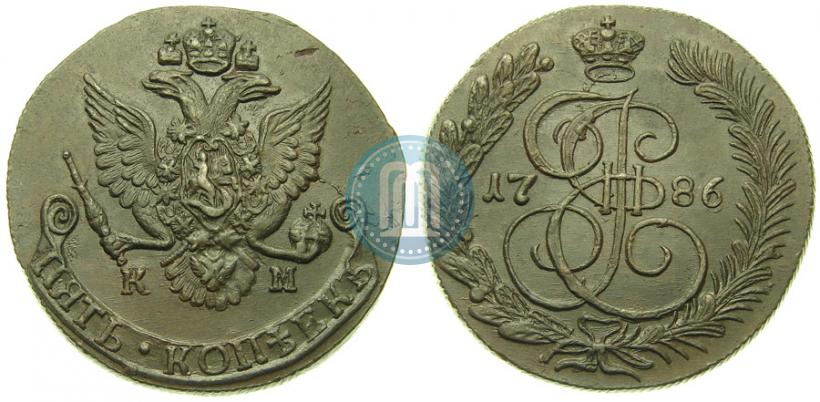Фото 5 копеек 1786 года КМ 