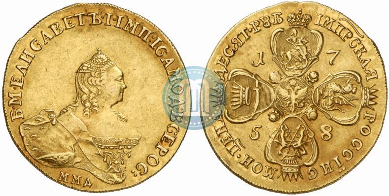 Picture 10 roubles 1758 year ММД 