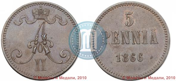 Picture 5 pennia 1866 year  