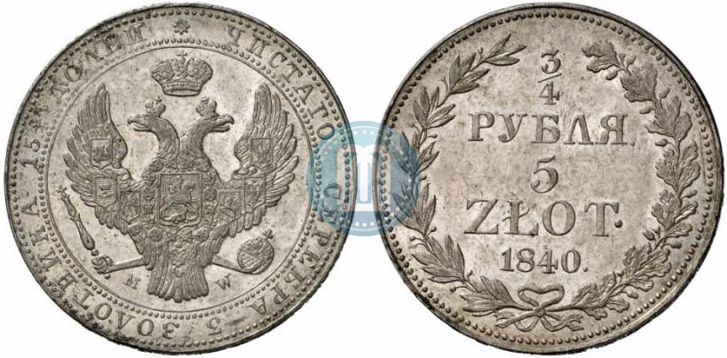 Picture 3/4 roubles - 5 złotych 1840 year MW 