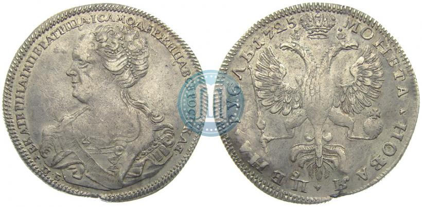 Фото 1 рубль 1725 года СПБ "Петербургский тип, портрет влево"