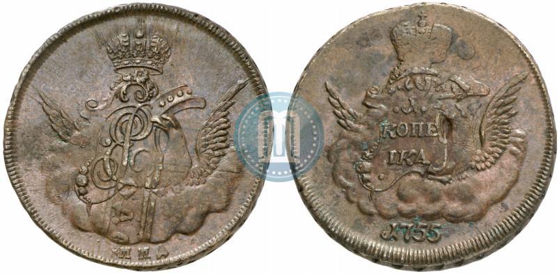 Фото 1 копейка 1755 года ММД 