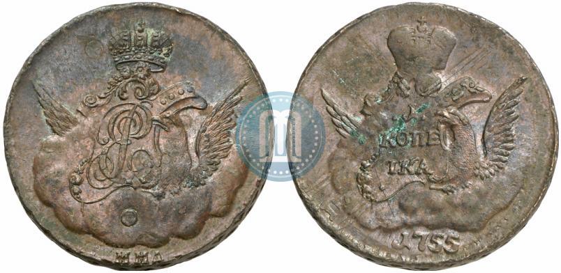 Фото 1 копейка 1755 года ММД 