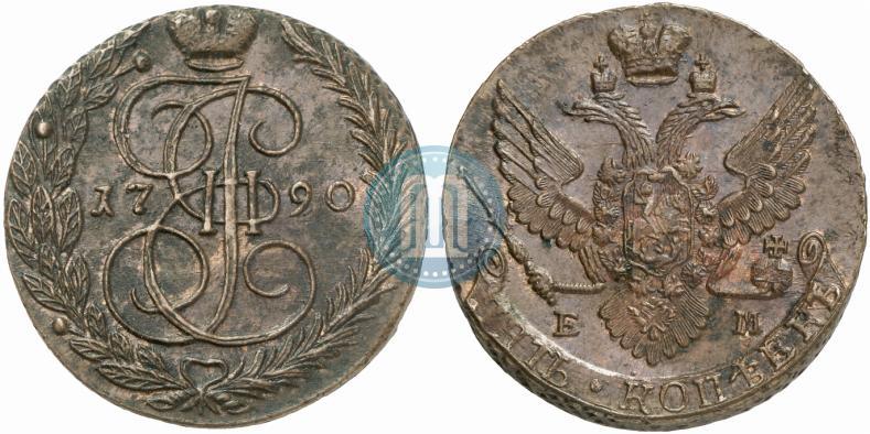 Picture 5 kopecks 1790 year ЕМ 