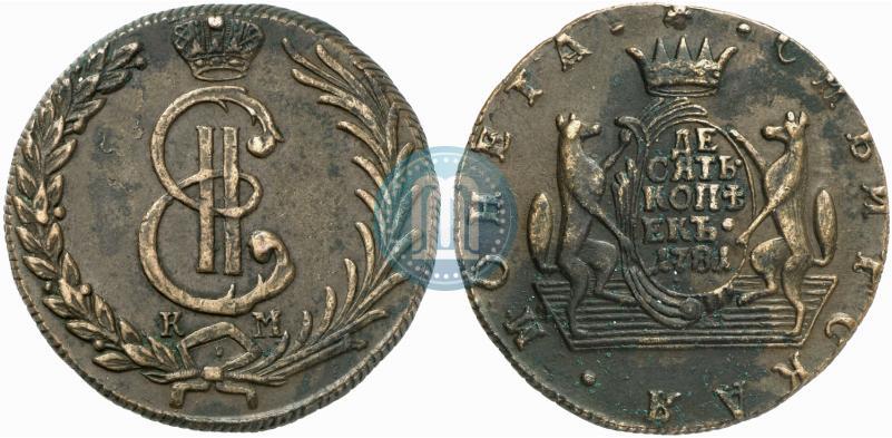 Фото 10 копеек 1781 года КМ 