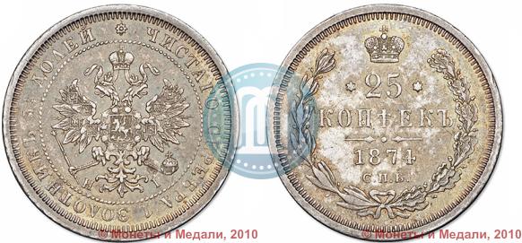 Picture 25 kopecks 1874 year СПБ-НІ 