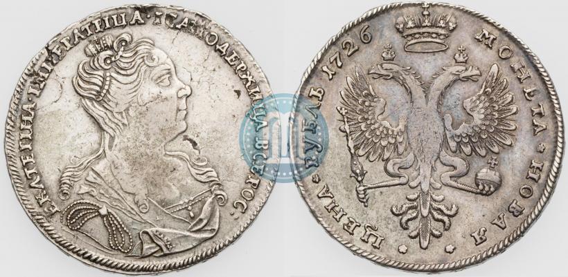Фото 1 рубль 1726 года  "Московский тип, портрет вправо"
