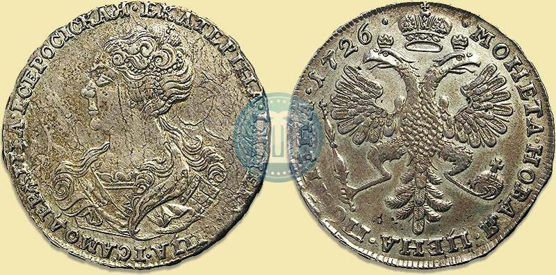 Фото Полтина 1726 года  "Московский тип, портрет влево"