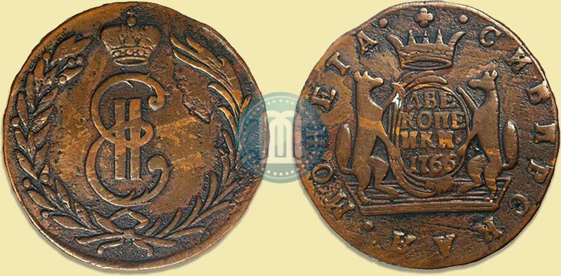 Picture 2 kopecks 1766 year  
