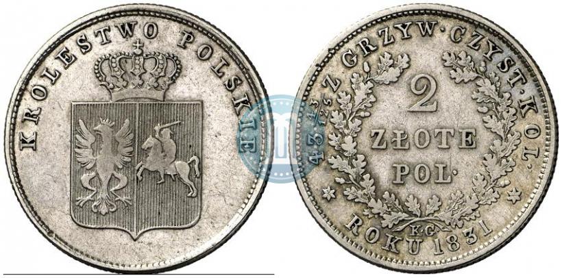 Picture 2 złote 1831 year KG "Polish uprising"