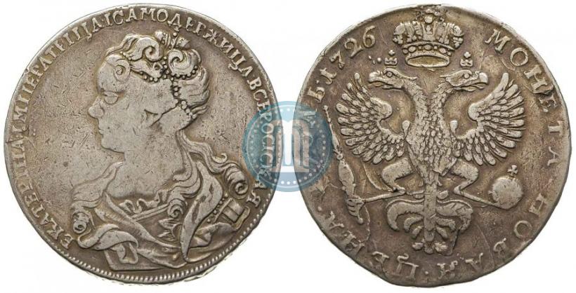 Фото 1 рубль 1726 года  "Московский тип, портрет влево"