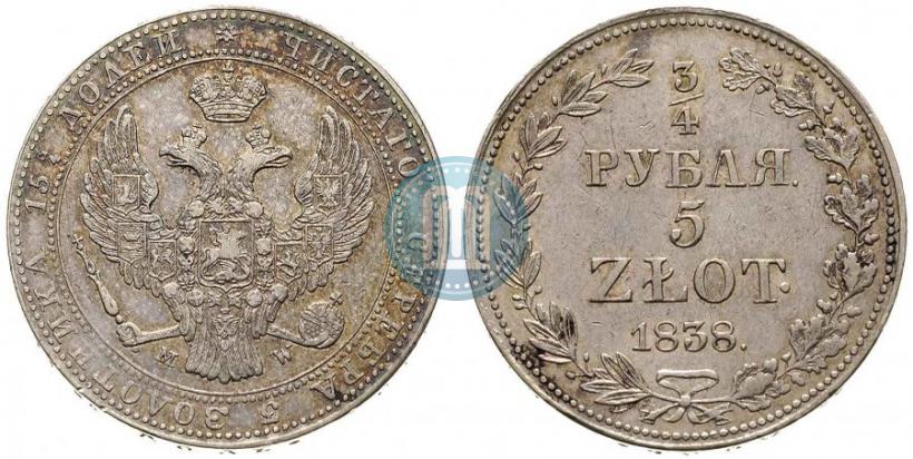 Picture 3/4 roubles - 5 złotych 1838 year MW 