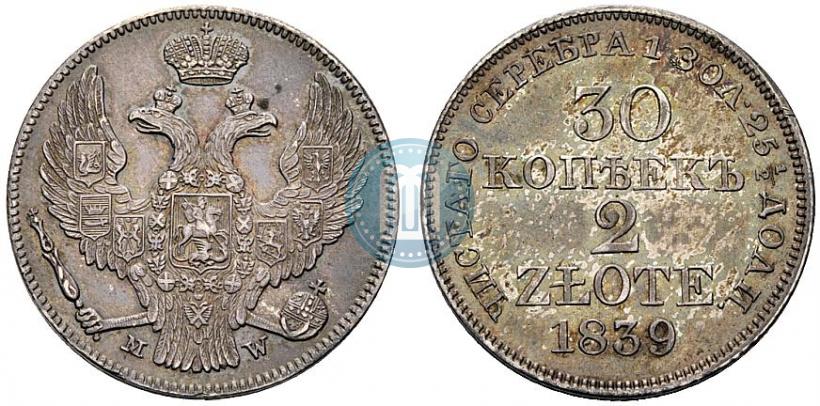 Picture 30 kopecks - 2 złotych 1839 year MW 