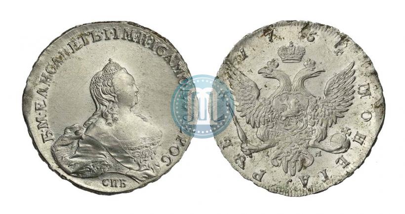 Фото 1 рубль 1754 года СПБ-IМ "Портрет работы Бенджамина Скотта"