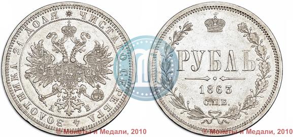 Фото 1 рубль 1863 года СПБ-АБ 