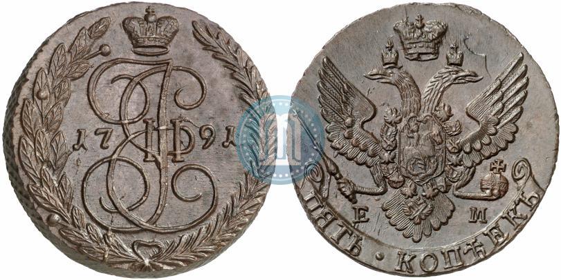 Picture 5 kopecks 1791 year ЕМ 