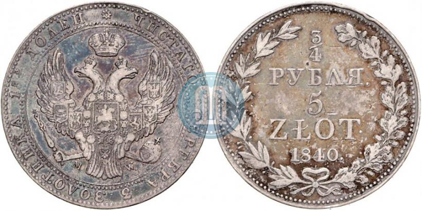 Picture 3/4 roubles - 5 złotych 1840 year MW 