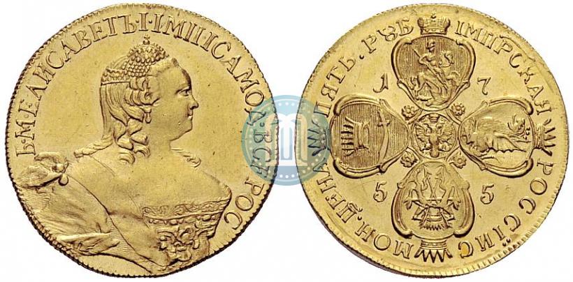 Фото 5 рублей 1755 года  