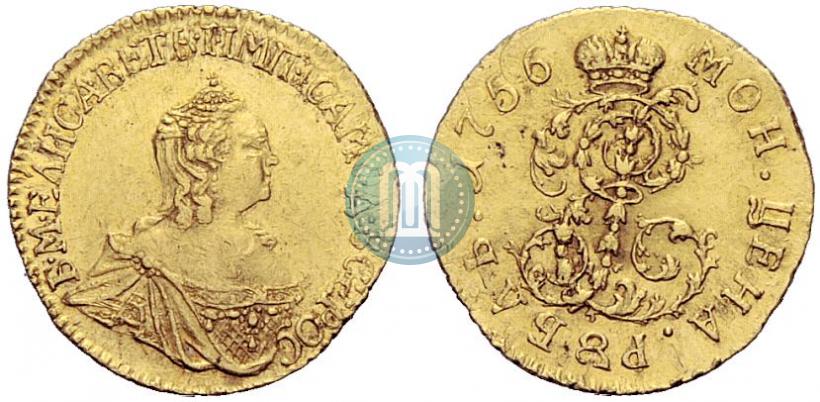 Фото 1 рубль 1756 года  "С вензелем Елизаветы. Пробный"