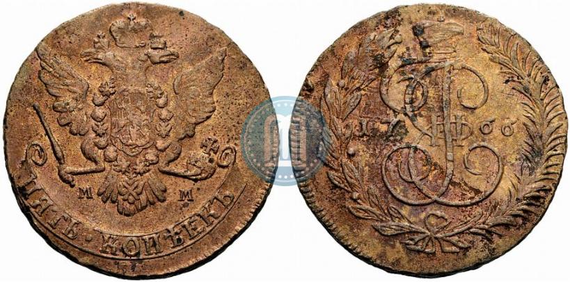 Фото 5 копеек 1766 года ММ 