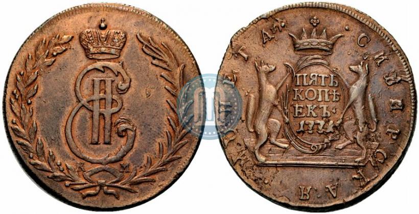Фото 5 копеек 1771 года КМ 