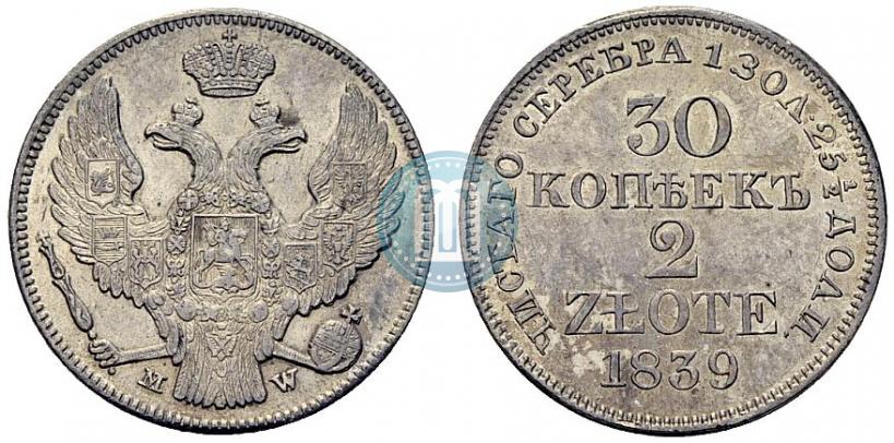 Picture 30 kopecks - 2 złotych 1839 year MW 