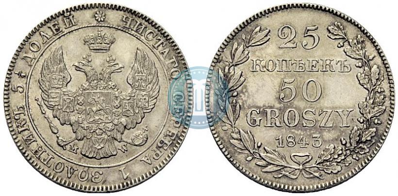 Picture 25 kopecks - 50 groszy 1843 year MW 