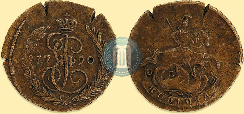 Picture 1 kopeck 1790 year ЕМ 