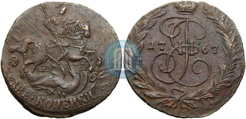Фото 2 копейки 1767 года ЕМ 