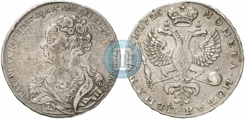 Фото 1 рубль 1725 года  "Московский тип, портрет влево"