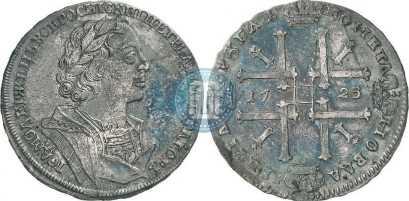 Фото 1 рубль 1725 года OK "Портрет в античных доспехах"