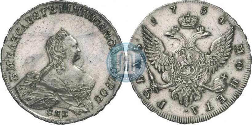 Фото 1 рубль 1754 года СПБ-IМ "Портрет работы Бенджамина Скотта"