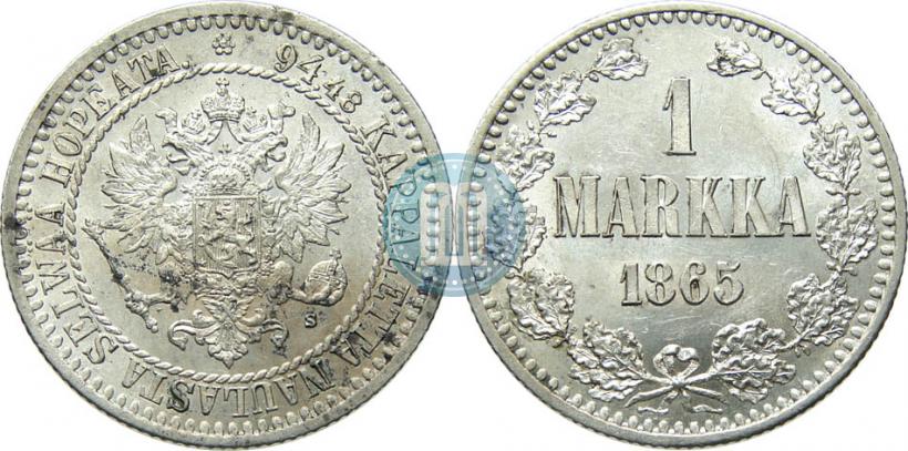 Picture 1 markka 1865 year S 
