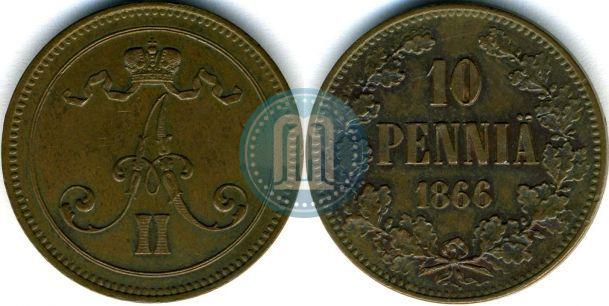 Фото 10 пенни 1866 года  