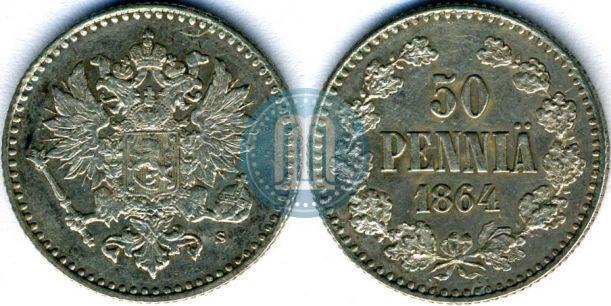 Фото 50 пенни 1864 года S 