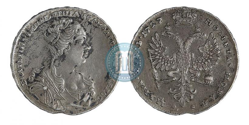 Фото 1 рубль 1727 года  "Московский тип, портрет вправо"
