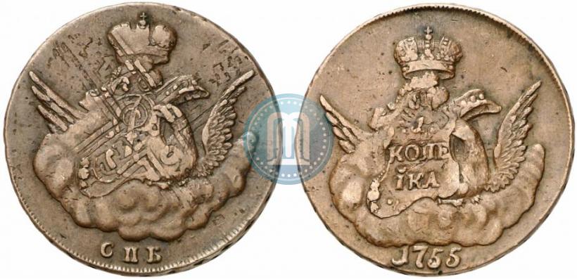 Picture 1 kopeck 1755 year СПБ 