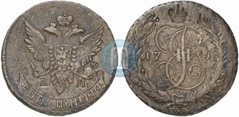 Picture 5 kopecks 1791 year Е:М: "Paul's restrike"
