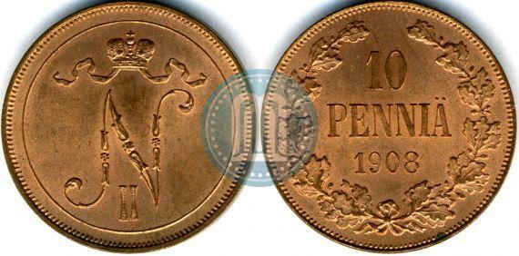 Picture 10 pennia 1908 year  