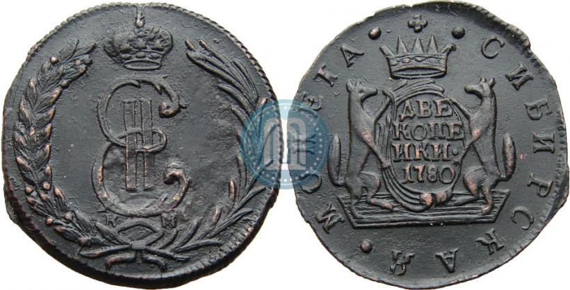 Фото 2 копейки 1780 года КМ 