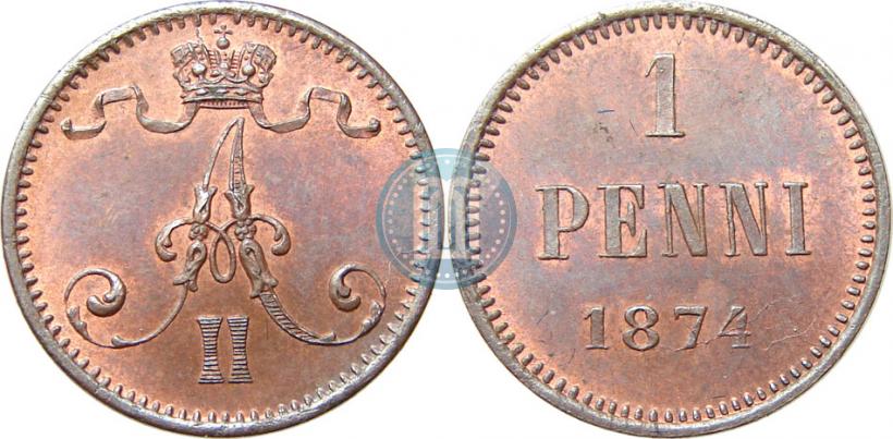 Фото 1 пенни 1874 года  
