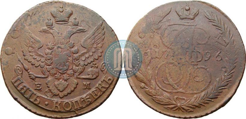 Picture 5 kopecks 1796 year ЕМ "Paul's restrike"