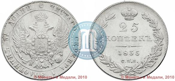 Фото 25 копеек 1835 года СПБ-НГ 