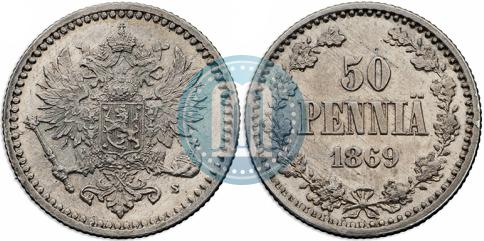 Фото 50 пенни 1869 года S 
