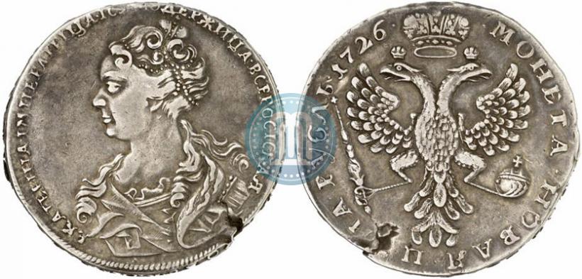 Фото 1 рубль 1726 года  "Московский тип, портрет влево"