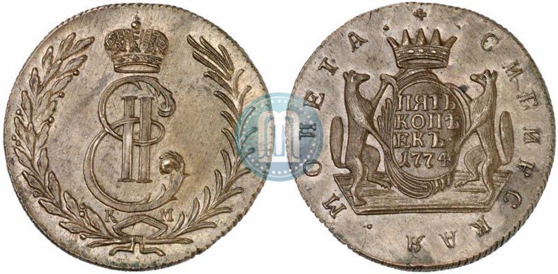 Фото 5 копеек 1774 года КМ 